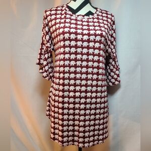 Elephant Print Women's Top - Red and White